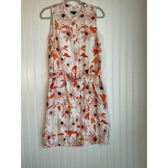 Theory Linigole Floral-Printed belted Dress in size 4 sleeveless button front - Picture 5 of 6